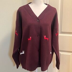 NWOT Embroidered Dachshunds Cardigan Sweater
